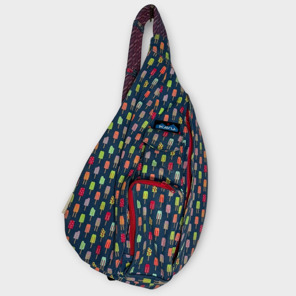 KAVU Rope Sling Bag Crossbody Popsicle Ice Cream Backpack Colorful Fun Hiking